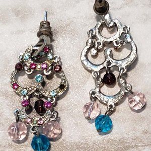 Multicolored Rhinestone and Beaded Chandelier Earrings